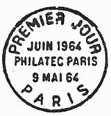 Oblitération 1er jour à Paris le 9 mai 1964