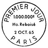 Oblitération 1er jour à Paris le 2 octobre 1965