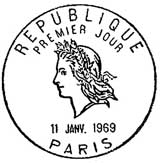Oblitération 1er jour à Paris le 11 janvier 1969