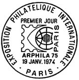 Oblitération 1er jour à Paris le 19 janvier 1974