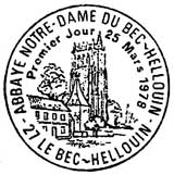 Oblitération 1er jour à Bec-Hellouin le 25 mars 1978