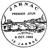 Oblitération 1er jour à Jarnac le 8 octobre 1983