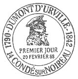 Oblitération 1er jour à Condé-sur-Noireau le 20 février 1988