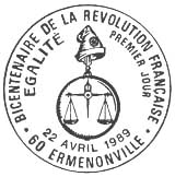 Oblitération 1er jour à Ermenonville le 22 avril 1989