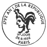 Oblitération 1er jour à Paris le 26 septembre 1992