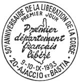 Oblitération 1er jour à Ajaccio ou Bastia le 9 et 10 octobre 1993