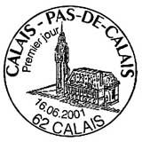 Oblitération 1er jour à Calais le 16 juin 2001