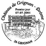 Oblitération 1er jour à Grignan le 7 juillet 2001