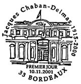 Oblitération 1er jour à Paaris, Bordeaux et Ascain le 10 novembre 2001