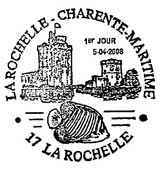 Oblitération 1er jour à la Rochelle à l'aquarium de la Rochelle,  samedis 5  et dimanche 6 avril 2008'