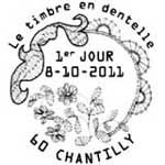 Oblitération 1er jour à Paris  au Carré d'Encre,  Chantilly, le Puy en Velais, Alençon, Calais, et Mirecourt le 8 et 9 octobre 2011.'