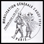 Oblitération 1er jour à Charleville-Mézières, Ganges, Reims, Vitry-le-François, Selchamps, Verdun, Bar-le-Duc, Metz, Guérigny, Saintines, Clermont-Ferrand, Paris Puycelsi et Morvillars le 2 et 3 aout 2014