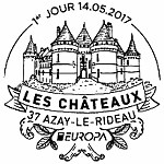 Oblitération 1er jour à Paris au Carré d'Encre, Strasbourg, Azay-le-Rideau, Chemonceau du 14 au 15 mai 2017