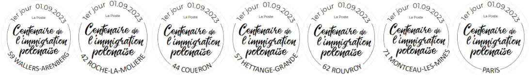 Oblitération 1er jour le 1 et 2 septembre 2023<br>- Au carré d'Encre 3 bis rue des Mathurins PARIS<br>- « ESPACE DE LA TOUR À PLOMB » le vendredi et le samedi de 10h à 17h30 93 Quai Jean-Pierre Fougerat, 44220 COUËRON.<br>- Salle Europa Le vendredi de 9h à 11h30 et le samedi de 14h à 17h, Le dimanche de 10h à 17h, Place René Medernach, 57330 HETTANGE-GRANDE. <br>- L’ENBARCADÉRE, le vendredi et le samedi de 10h à 18h, Place des droits de l’homme, 71300 MONTCEAU-LES-MINES.<br>- Associations de Roche la Molière, le vendredi de 9h à 18h et le samedi de 9h à 17h, 19 rue de la République, 42230 ROCHE-LA-MOLIÈRE. <br>- Auditorium de la Médiathèque Jean Ferrat, 393 Rue du 08 Mai 1945 de 10 h à 17h, 62320 ROUVROY (uniquement le vendredi).<br>- Bureau de Poste, vendredi de 9h à 12h et de 14h à 16h30 et le samedi 9h à 12h, 36 rue Marcel Danna, 59135 WALLERS-ARENBERG.