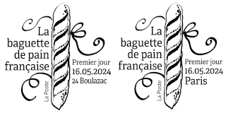 Oblitération 1er jour le 16 mai 2024<br>-  Au carré d'Encre de 10h à 19h, 13 bis rue des Mathurins, 75009 PARIS<br>- Carré d’Imprimerie, de 9h30 à 16h30 ZI – Avenue Benoit Frachon, 24750 BOULAZAC ISLE MANOIRE - En présence de l’association « Les amis du pain » représentée par Lionel BOISSEAU, Président et boulanger à Mensignac pour une animation autour de la baguette de pain organisée de 10h à 13h. Retrouvez ces informations et leur actualisation sur : www.lecarredencre.f