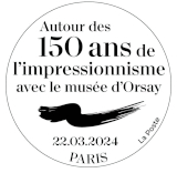 Oblitération 1er jour le 22 et 23 mars 2024<br>- Au carré d'Encre 3 bis rue des Mathurins PARIS