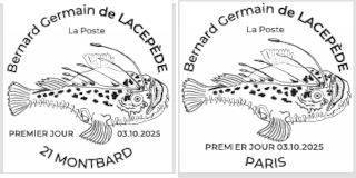 Oblitération 1er jour le 3 et 4 octobre 2025<br>- Au carré d'Encre de 10h à 19h, 13 bis rue des Mathurins, 75009 PARIS (Fermé le lundi, Oblitération jusqu’à 17h). <br> - Bureau de poste, 4 rue Abrantes, de 9h à 12h et de 14h à 17h30, 21500 MONTBARD (uniquement le vendredi).