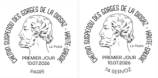 Oblitération 1er jour le 10 et 11 juillet 2026<br>- Au Carré d’Encre, de 10h à 19h, 13 bis rue des Mathurins, 75009 PARIS (Oblitération jusqu’à 17h, fermé le lundi).<font color='#CC6600'>- Frédérique Vernillet animera une séance de dédicaces le vendredi 10 juillet de 10h30 à 12h30. </font><br>- A La Poste Agence Communale postale Servoz Mairie, le vendredi 10 juillet de 10h à 12h et le samedi 11 juillet de 8h45 à 12h, 113 Route du Bouchet 74310 SERVOZ.