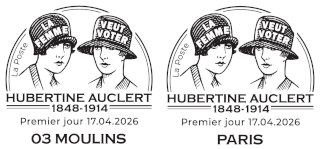 Oblitération 1er jour les 17 et 18 avril 2026<br>- Au Carré d’Encre, de 10h à 19h, 13 bis rue des Mathurins, 75009 PARIS (Oblitération jusqu’à 17h, fermé le lundi).<br> - Salle des Fêtes, de 9h à 17h, 1 place Maréchal de Lattre de Tassigny, 03190 Moulins.