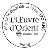 Oblitération 1er jour les 10 et 11 avril 2026<br>- Au Carré d’Encre, de 10h à 19h, 13 bis rue des Mathurins, 75009 PARIS (Oblitération jusqu’à 17h, fermé le lundi).<br> - Bureau de poste Aix La Rotonde le vendredi 10 avril de 9h à 18h et le samedi 11 avril de 9h à 12h, 2 rue Lapierre 13100 AIX-EN-PROVENCE <br><br>Oblitération 1er jour le 10 avril 2026<br>- Centre Diocésain Saint Paul de 9h à 17h, 20 rue Colombeau 03000 MOULINS <br>- Hall du Théâtre l'Odyssée de 9h30 à 17h, Esplanade Robert Badinter 24000 PERIGUEUX<br>- Bureau de Poste Toulouse Capitole de 9h à 18h, 9 rue Lafayette 31000 TOULOUSE<br>- Bureau de Poste Metz de 10h à 17h, 8 rue du Petit Paris 57000 METZ<br>- Bureau de Poste VALENCIENNES Hotel de Ville de 9h à 12h30 et 13h30 à 17h30, 4 Place du Marché aux Herbes 59300 VALENCIENNES